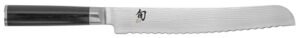 shun cutlery classic bread knife 9”, long serrations glide through bread, ideal for cakes and pastries, authentic, handcrafted, japanese serrated kitchen knife,silver