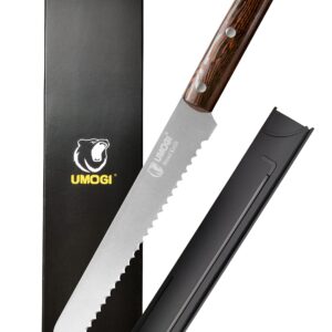 UMOGI Bread Knife 8 Inch with Sheath - German High Carbon Stainless Steel, Ergonomic Grip Full Tang Wood Handle - Serrated Edge Home Kitchen Knife for Bread Tomatoes & Cake