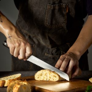 UMOGI Bread Knife 8 Inch with Sheath - German High Carbon Stainless Steel, Ergonomic Grip Full Tang Wood Handle - Serrated Edge Home Kitchen Knife for Bread Tomatoes & Cake