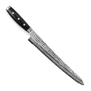 enso 10.75" bread knife - made in japan - hd series - vg10 hammered damascus stainless steel - large scalloped slicing knife for breads, melons & meats