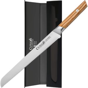 cutluxe bread knife – 10" serrated kitchen knife – olive wood handle – full tang – olivery series