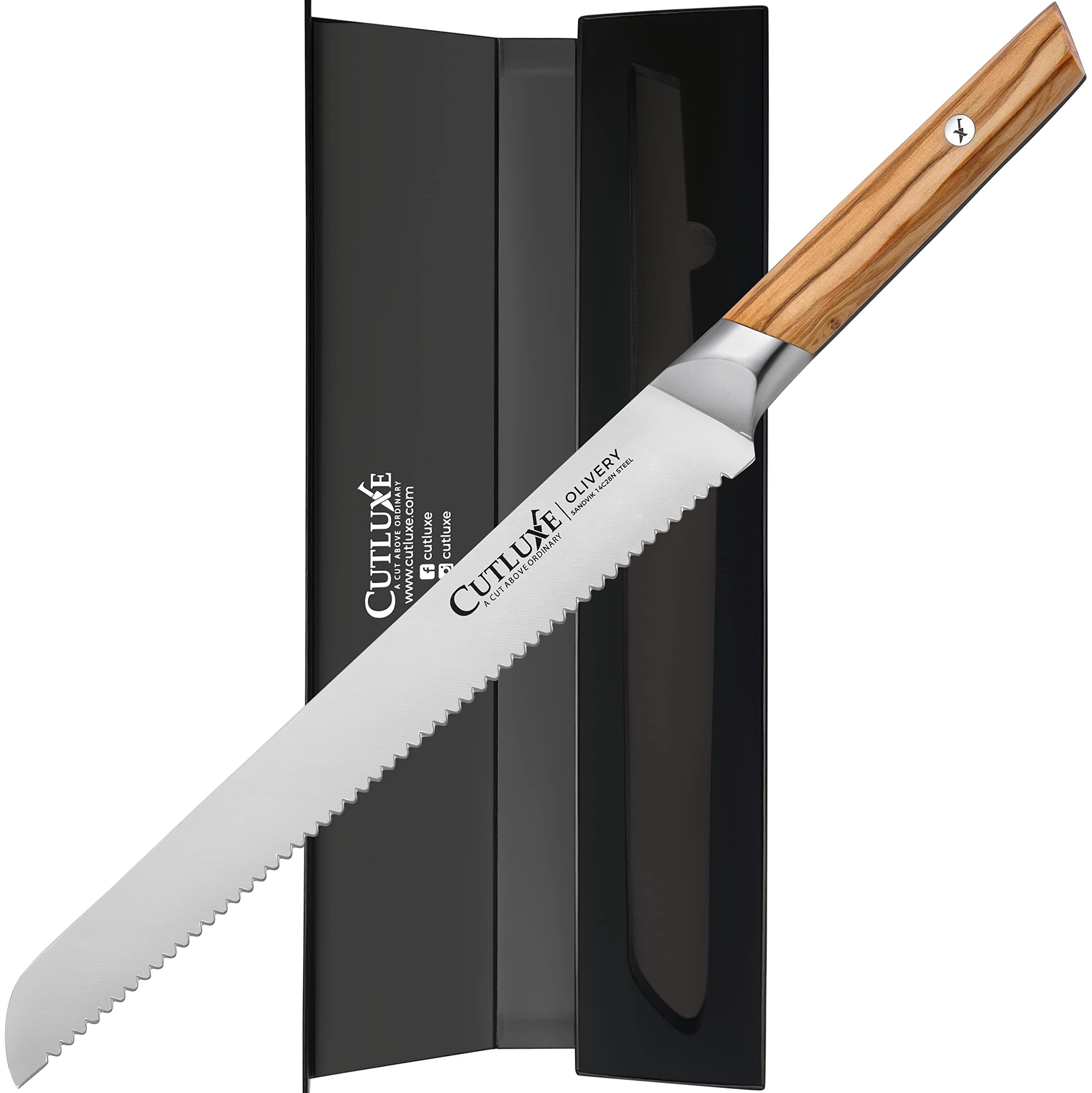 CUTLUXE Bread Knife – 10" Serrated Kitchen Knife – Olive Wood Handle – Full Tang – Olivery Series