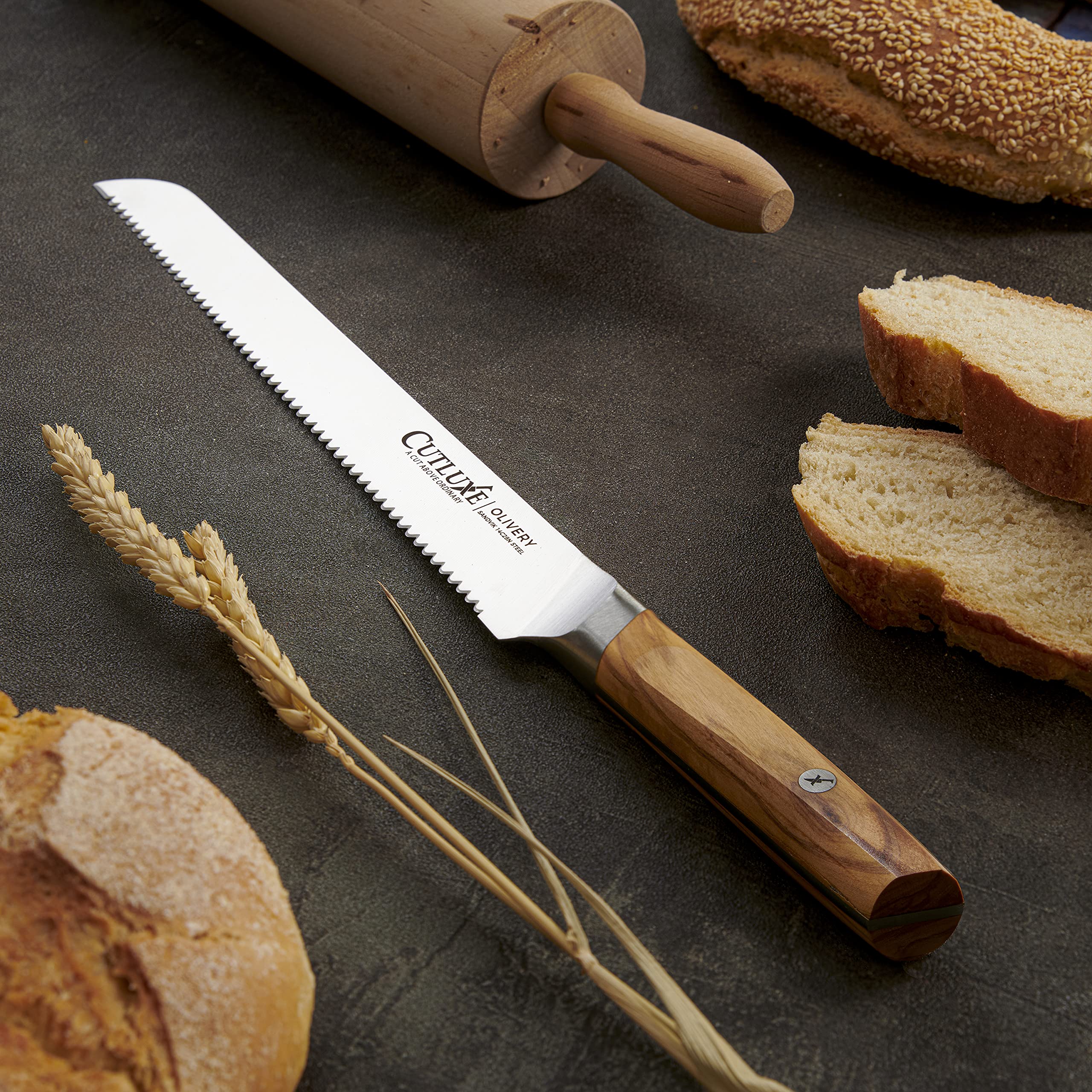 CUTLUXE Bread Knife – 10" Serrated Kitchen Knife – Olive Wood Handle – Full Tang – Olivery Series