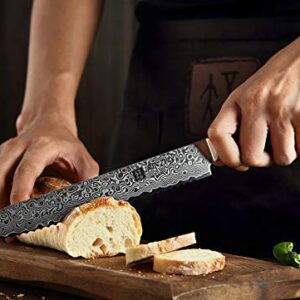XINZUO 8 Inch Bread Knife High Carbon 67 Layer Japanese VG10 Damascus Super Steel Kitchen Knife Professional Chef's Knife with Pakkawood Handle - Ya Series