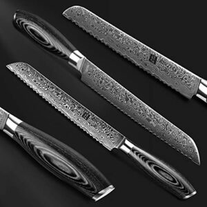 XINZUO 8 Inch Bread Knife High Carbon 67 Layer Japanese VG10 Damascus Super Steel Kitchen Knife Professional Chef's Knife with Pakkawood Handle - Ya Series