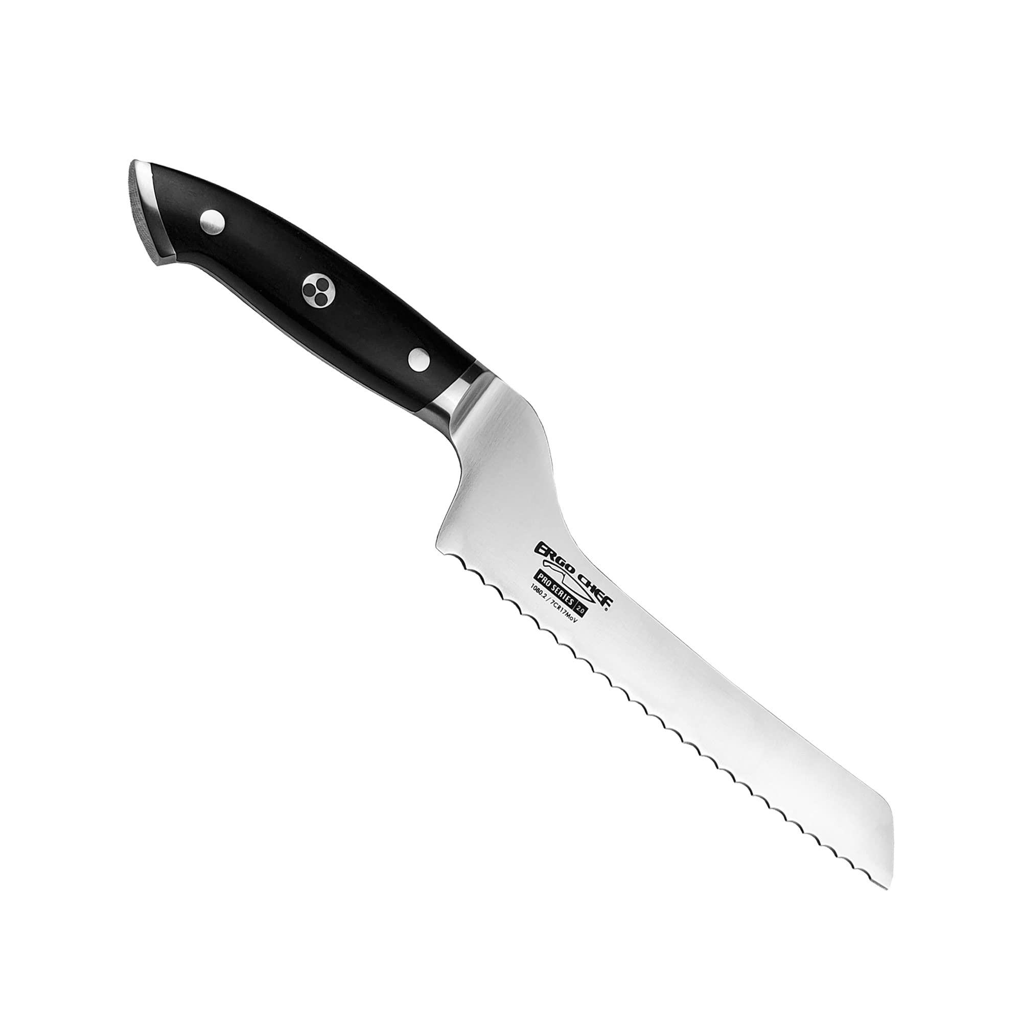 Ergo Chef 8-In Serrated Offset Bread & Deli Knife - Pro Series 2.0 - Forged High Carbon 7Cr17Mov Stainless Steel – Ergonomic Black Pakkawood Handle