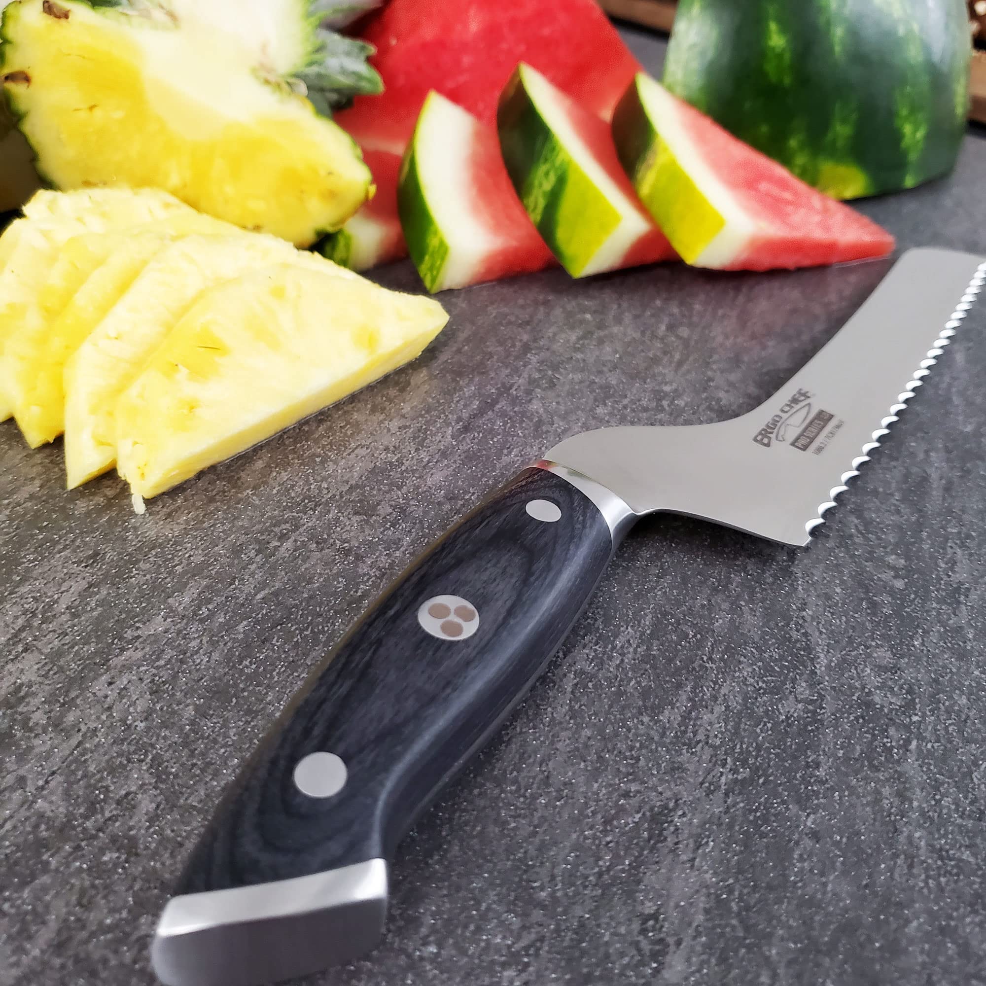 Ergo Chef 8-In Serrated Offset Bread & Deli Knife - Pro Series 2.0 - Forged High Carbon 7Cr17Mov Stainless Steel – Ergonomic Black Pakkawood Handle