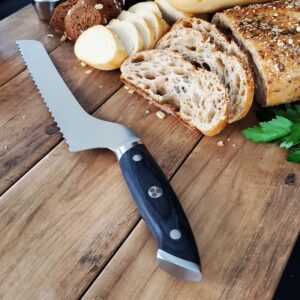 Ergo Chef 8-In Serrated Offset Bread & Deli Knife - Pro Series 2.0 - Forged High Carbon 7Cr17Mov Stainless Steel – Ergonomic Black Pakkawood Handle