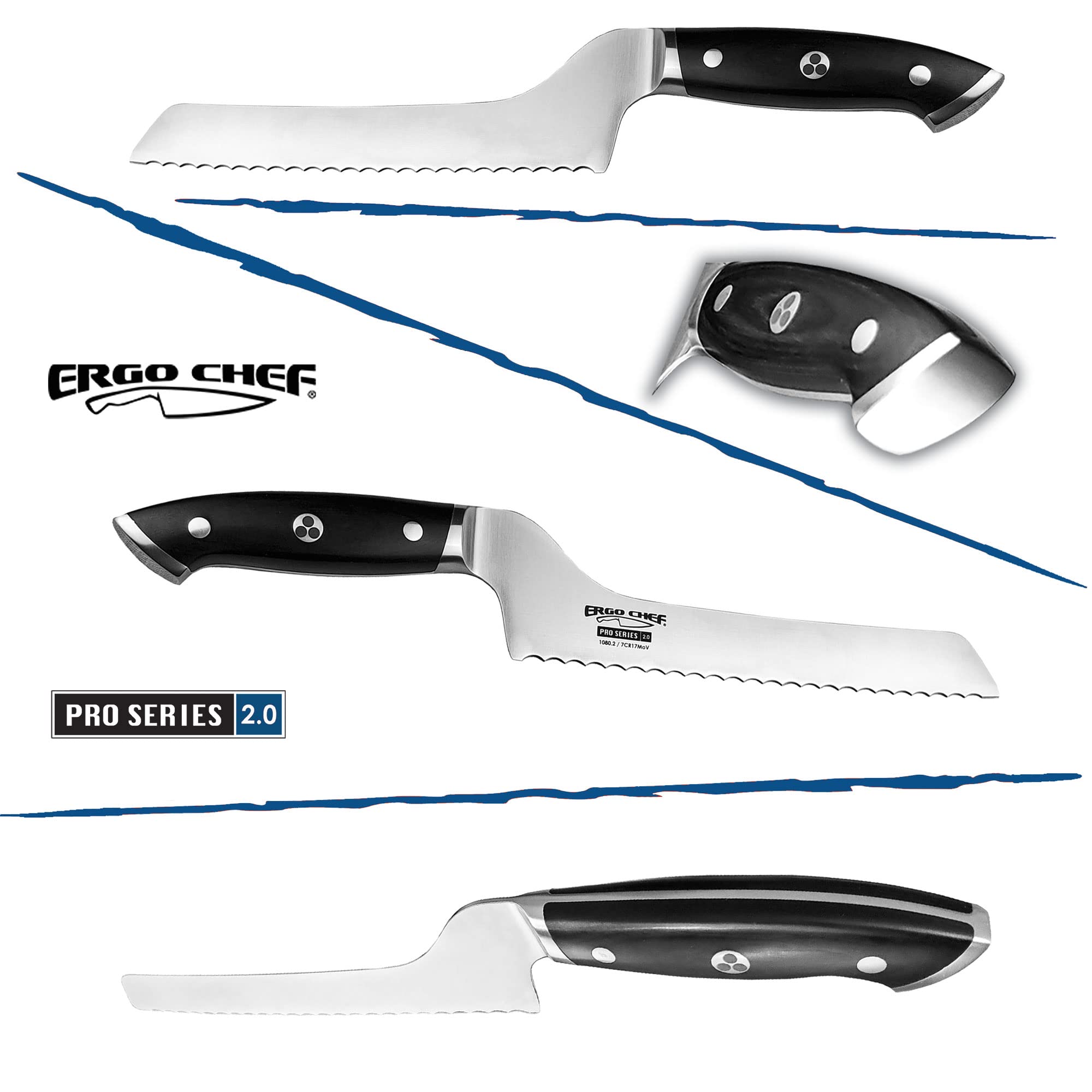 Ergo Chef 8-In Serrated Offset Bread & Deli Knife - Pro Series 2.0 - Forged High Carbon 7Cr17Mov Stainless Steel – Ergonomic Black Pakkawood Handle