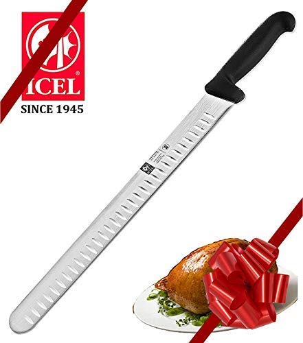 12-inch Blade Granton Edge, Turkey, Salmon, ham Slicer, Meat Slicing Knife. NSF Certified, German Steel,Knife sharpening instruction included, Best Knife to Slice Large Roast and Whole Turkey.