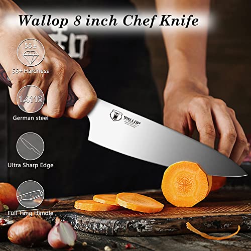 WALLOP Chef Knife - Pro Kitchen Knife 8 inch Chef's Knife Japanese Gyuto Knife Ultra Sharp, German High Carbon Stainless Steel Full Tang Brown Pakkawood Handle, Gift Box Package, Jane Series