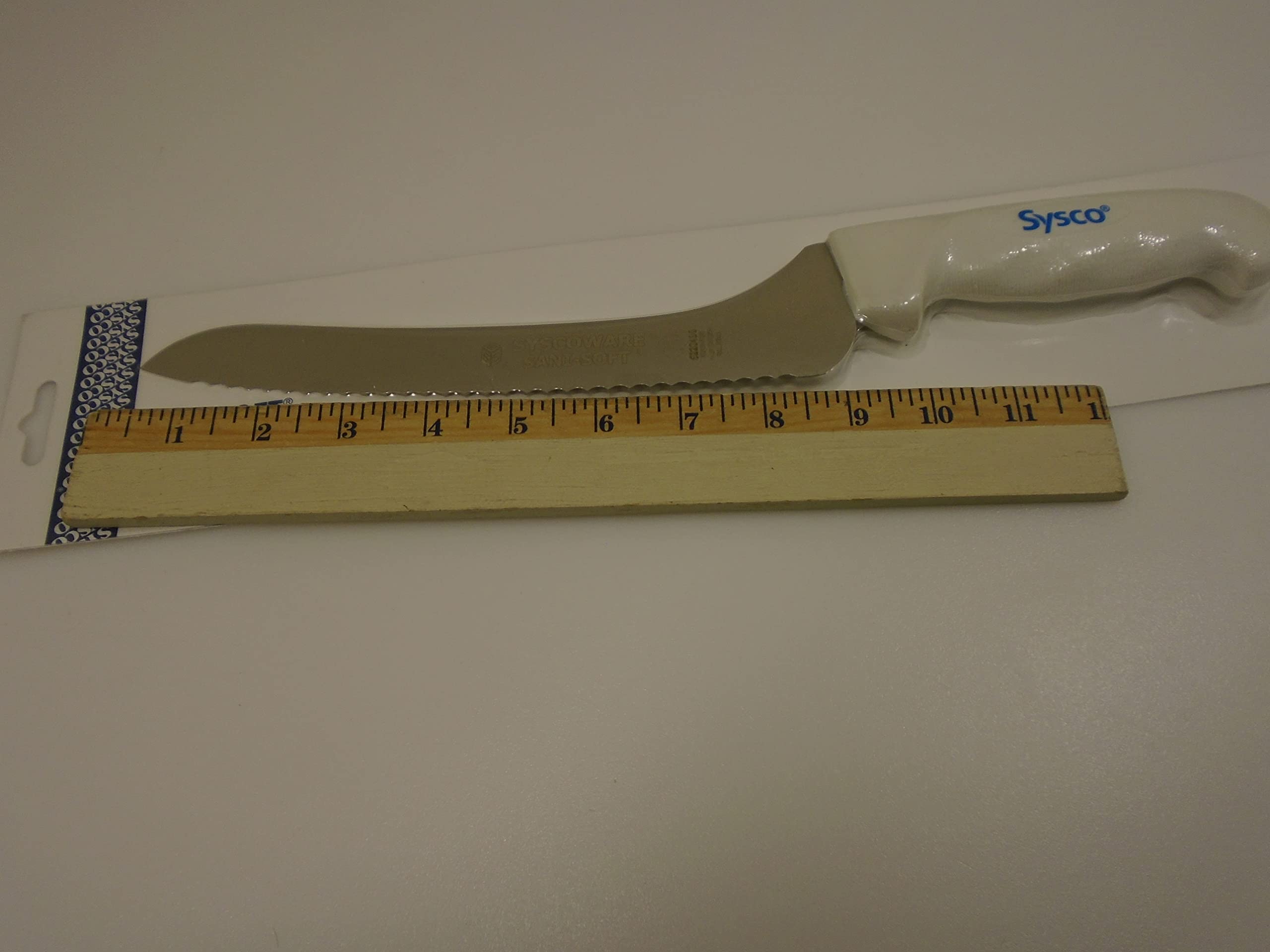 Sysco USA 9 in Offset Scalloped Slicer Bread Sandwich Knife Soft Grip Handle