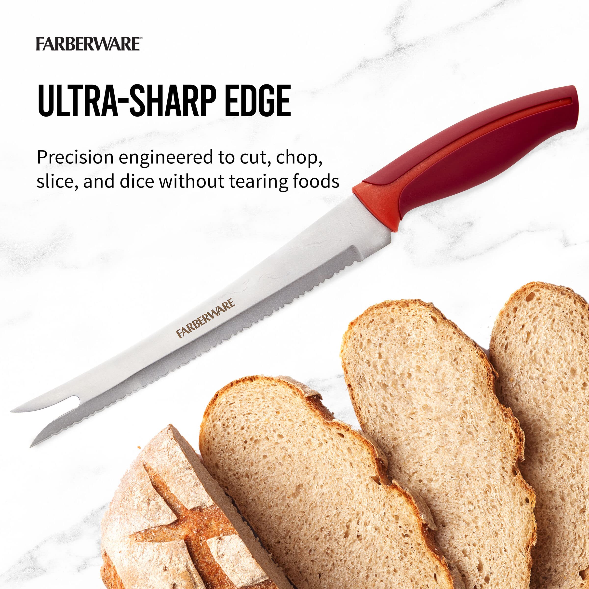 Farberware Precise Slice Bread Knife, 8 Inch, Maroon