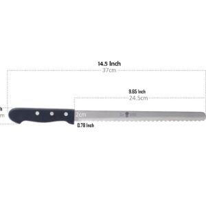 Florian Bread Knife Stainless Steel Serrated Blade Length 250mm / 9.84 Inch, Cutting Fruits, Baguette, Cake, Bagel, Pie, Slice Cake