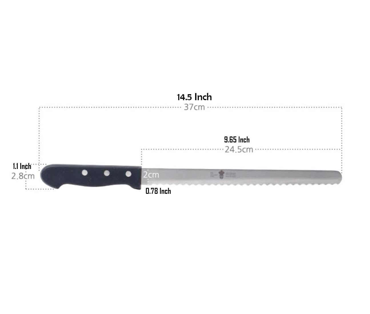 Florian Bread Knife Stainless Steel Serrated Blade Length 250mm / 9.84 Inch, Cutting Fruits, Baguette, Cake, Bagel, Pie, Slice Cake