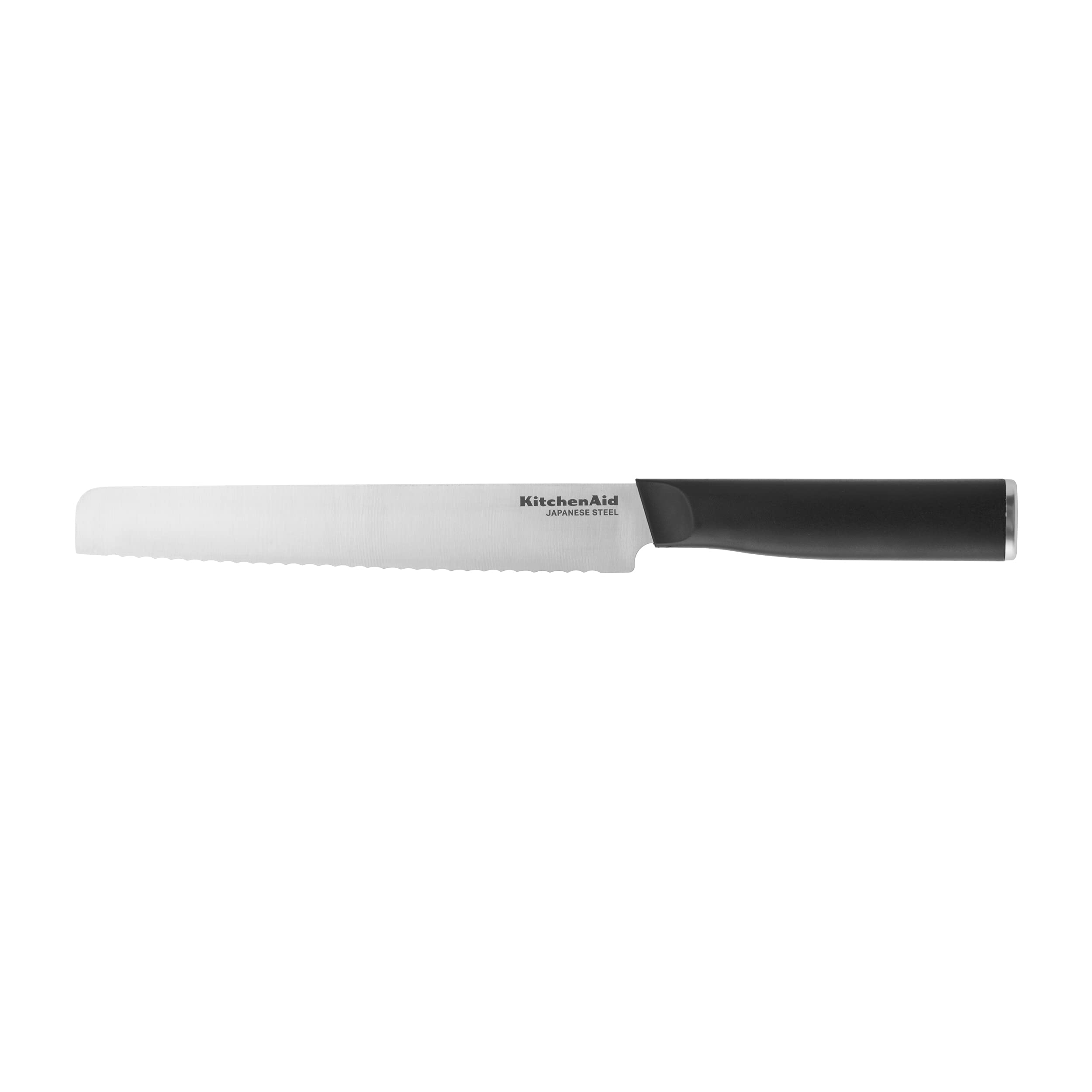 KitchenAid Classic Serrated Bread Knife with Custom-Fit Blade Cover, 8-inch, Sharp Kitchen Knife, High-Carbon Japanese Stainless Steel Blade, Black