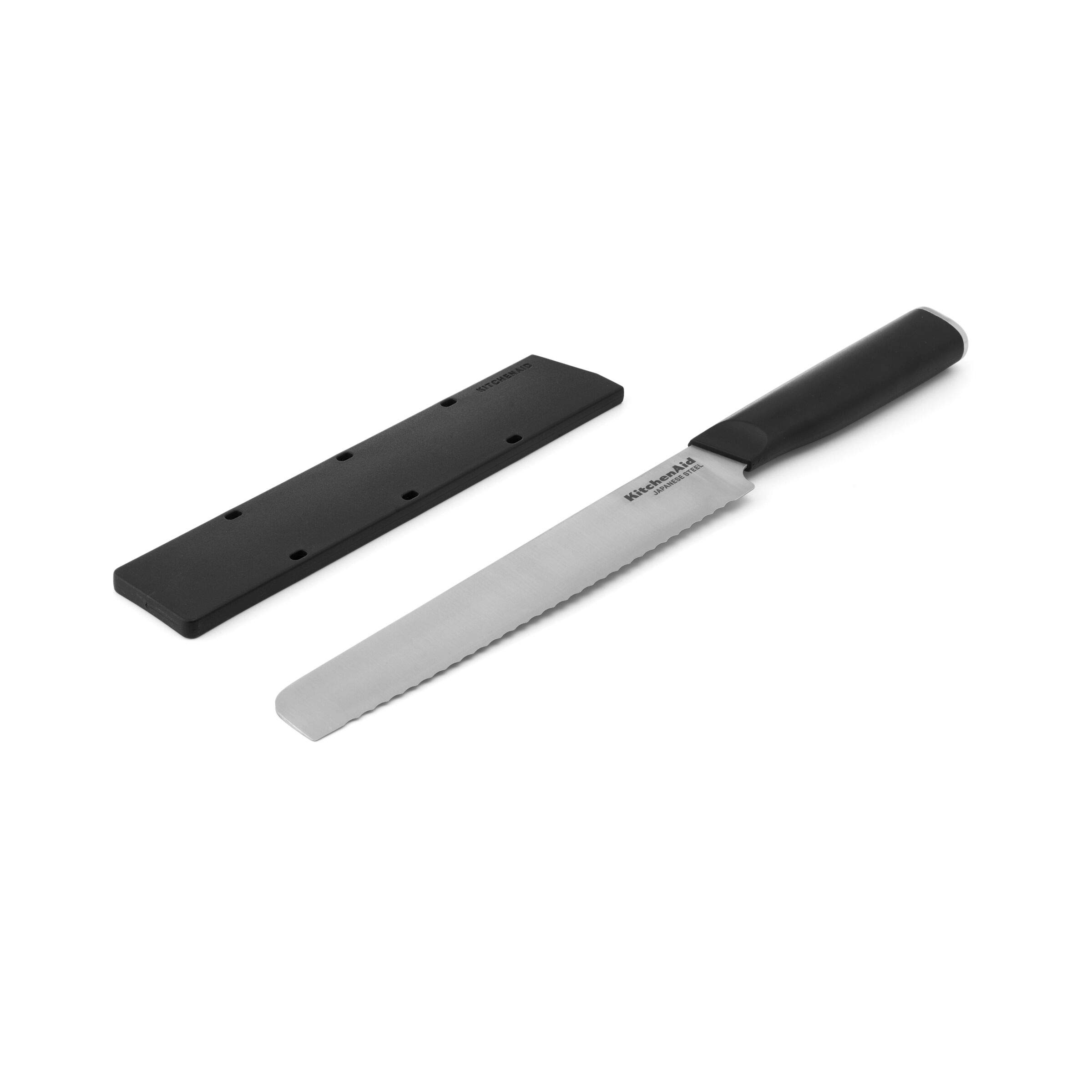 KitchenAid Classic Serrated Bread Knife with Custom-Fit Blade Cover, 8-inch, Sharp Kitchen Knife, High-Carbon Japanese Stainless Steel Blade, Black