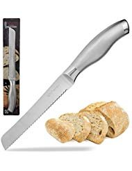 kitchenex stainless steel bread knife with 8” ultra sharp serrated blades – multipurpose kitchen knife with comfortable ergonomic handle – rustproof bread slicer for thick loaves,cake,bagel,pastries