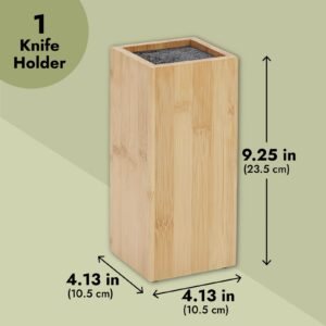 Juvale Bamboo Universal Knife Block with Adjustable Bristles for Kitchen Counter (4 x 4 x 9 In)