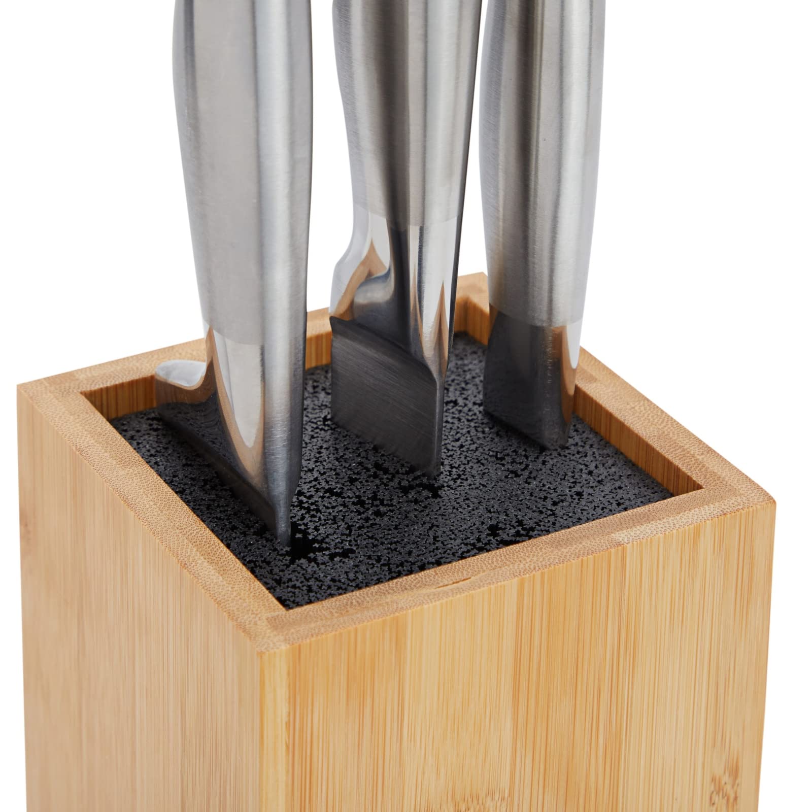 Juvale Bamboo Universal Knife Block with Adjustable Bristles for Kitchen Counter (4 x 4 x 9 In)