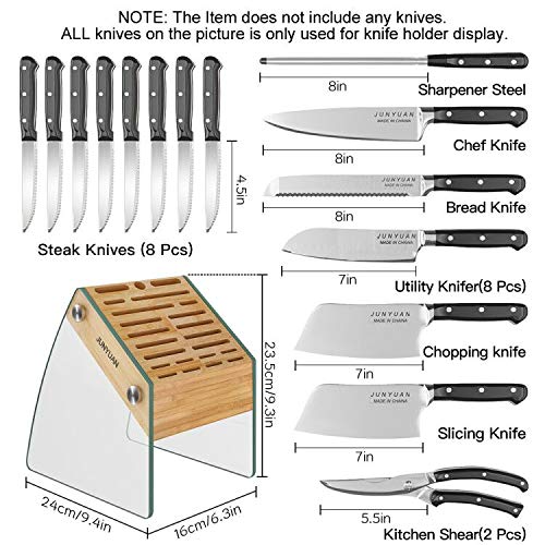 23 Slot Clear Knife Block Without Knives,Kitchen Knife Holder Organizer Stand Durable Bamboo Knife Dock Rack with Transparent Tempered Glass.