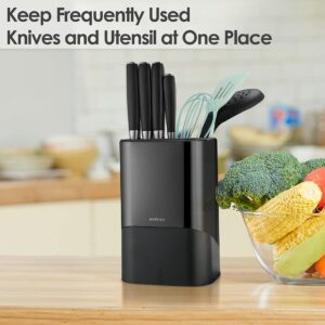 Universal Knife Block without Knives and Utensil Holder for Countertop, Matoyo 2-in-1 Stainless Steel Kitchen Knife Holder for Kitchen Counter, Fingerprint Resistant (Knife/Utensil Holder Black)