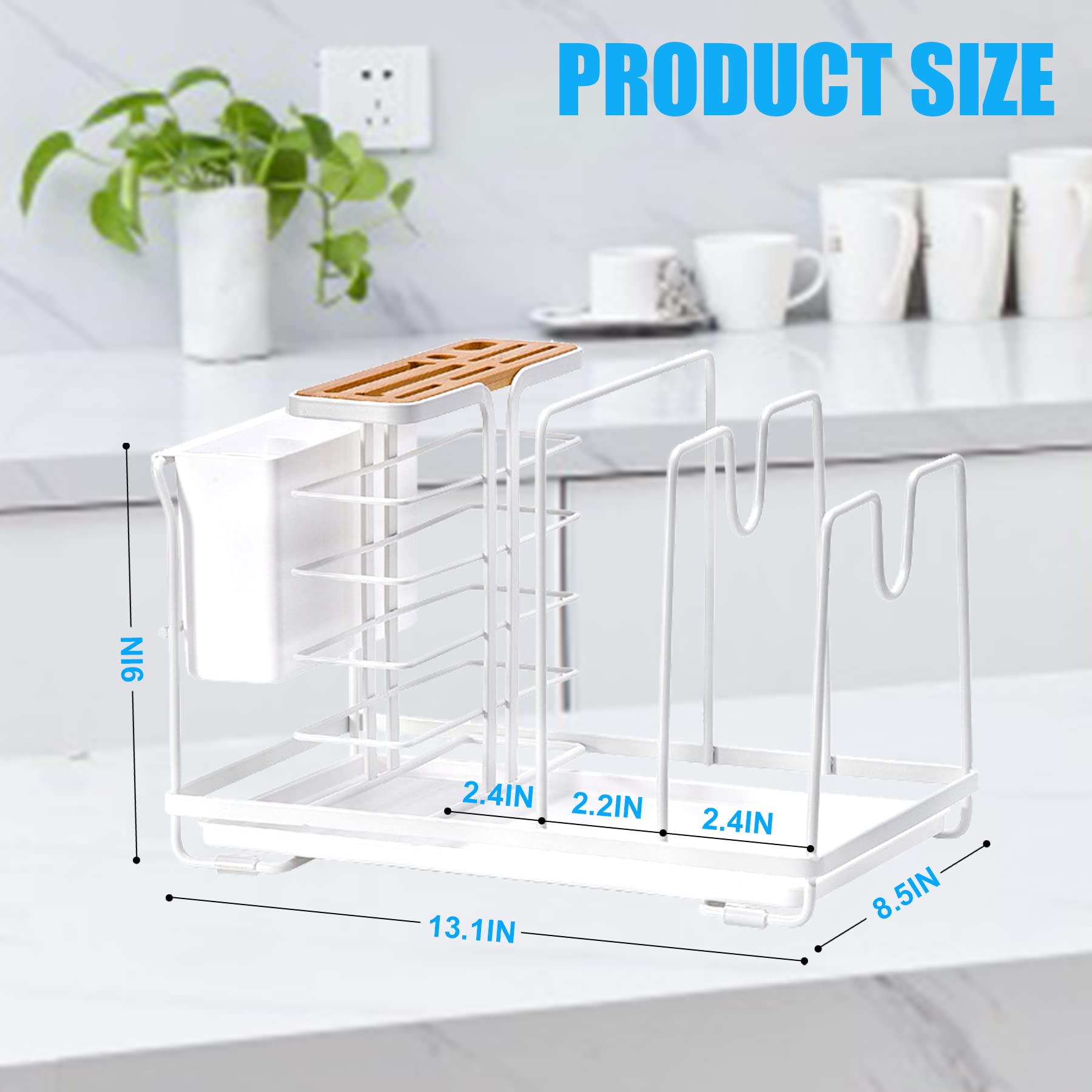 MoonlyTree Kitchen Counter Organizer Knife Block, Anti-Slip Silverware and Utensils Storage with Vertical Knife Holders, Kitchen Rack Cabinet Organizer for Pans Sheets, Cutting Boards and Pot Lids