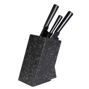 knife block, universal kitchen knife holder set, storage up to 6 pieces large and small knives with washable flex rods, multifunctional organizer for knives (black white speckled)