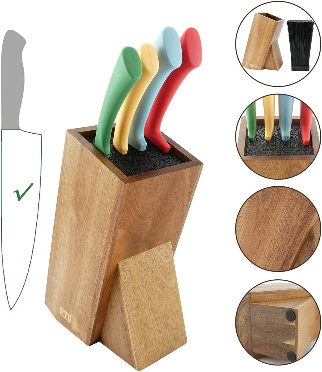 HomeEase Wood Universal Knife Block, Storage Holder Organizer, Easy to Clean Removable Plastic Rods