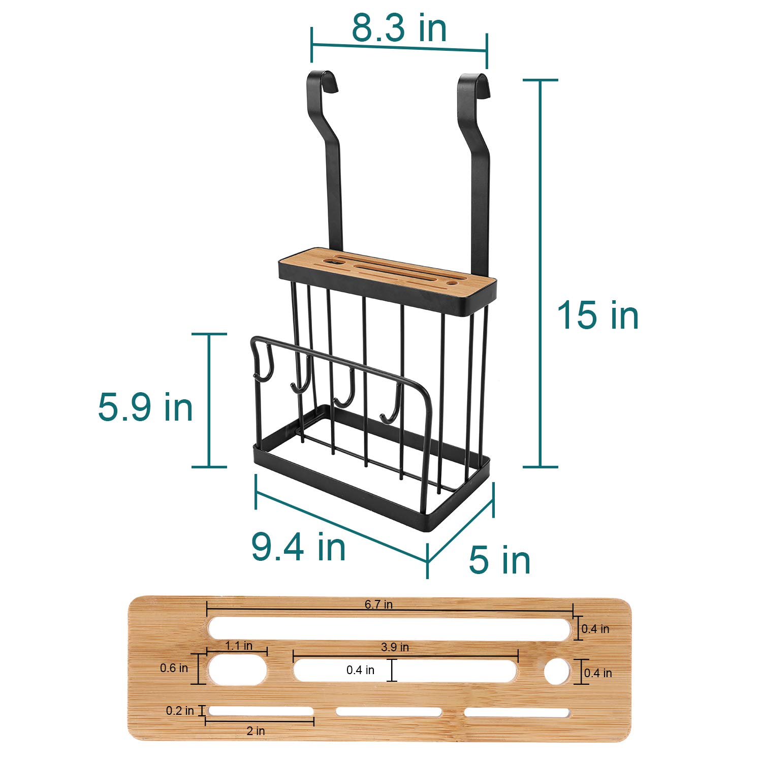 Eastore Life Hanging Knife Holder with 4 Hooks, Knife Block with Cutting Board Holder, Stainless Steel in Black Finish, Hanging Rod Included, Easy to Install