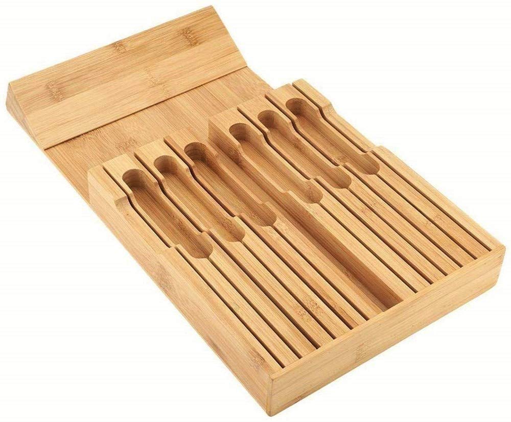 In-Drawer Bamboo Knife Block, Drawer Knife Set Storage Made from Quality Bamboo (12 Knife Organizer)