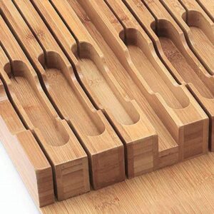 In-Drawer Bamboo Knife Block, Drawer Knife Set Storage Made from Quality Bamboo (12 Knife Organizer)