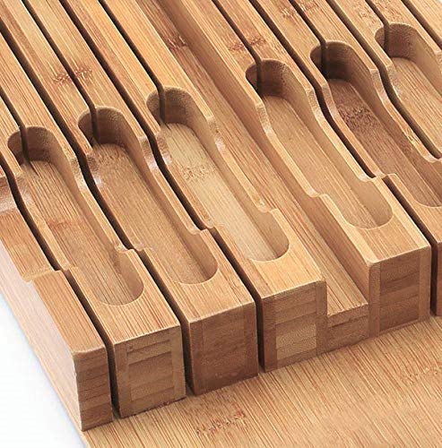 In-Drawer Bamboo Knife Block, Drawer Knife Set Storage Made from Quality Bamboo (12 Knife Organizer)