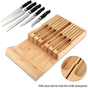 In-Drawer Bamboo Knife Block, Drawer Knife Set Storage Made from Quality Bamboo (12 Knife Organizer)