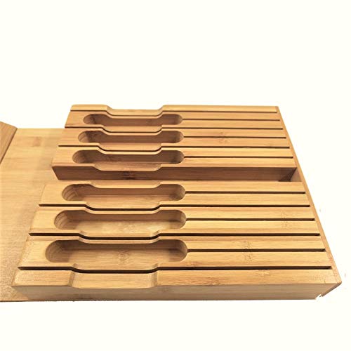 In-Drawer Bamboo Knife Block, Drawer Knife Set Storage Made from Quality Bamboo (12 Knife Organizer)