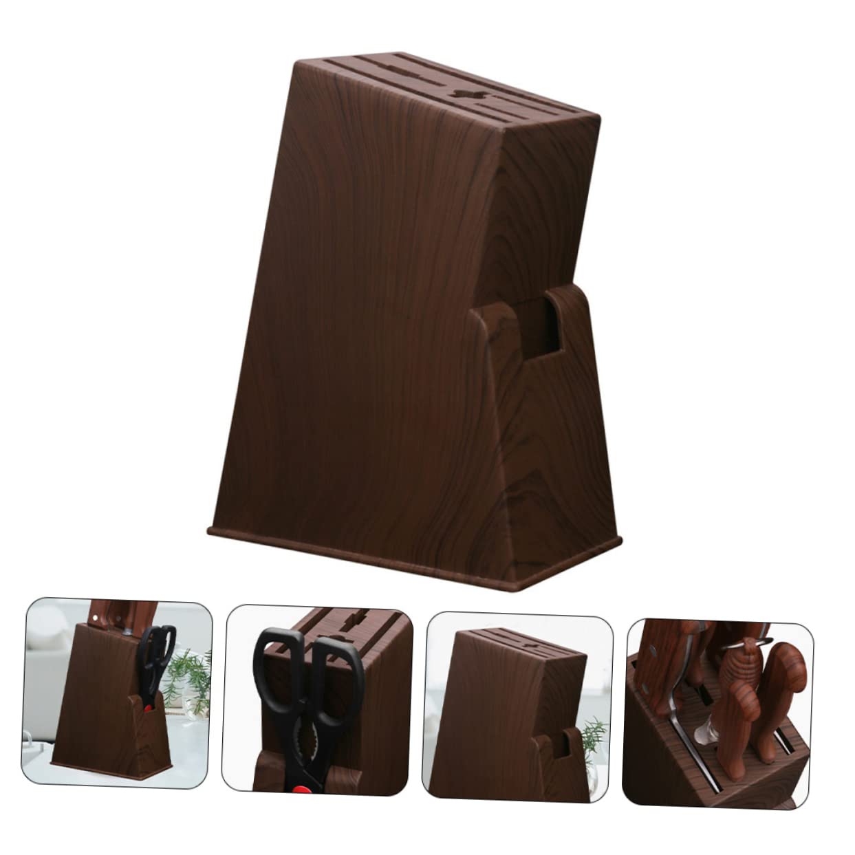 HONMEET 2pcs Knife Block Countertop Butcher Block Tools Storage Shelf Wood Knife Holder Kitchen Knife Storage Holder Knives Organizer Block