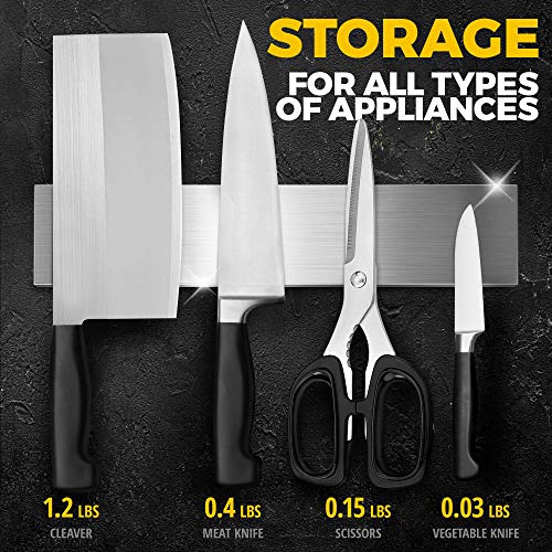 10 Inch Knife Magnetic Strip with Adhesive – Magnetic Knife Holder for Wall no Screws – Magnetic Knife Block Use as Kitchen Utensil Holder, Knife Bar, Knife Rack, Kitchen Organizer and Tool Holder