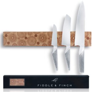 magnetic strip knife holder – etched wood knife rack or bar with hardware for hanging & wall mounting. – kitchen utensil organizer & storage by fiddle & finch, 16 inch. circle design