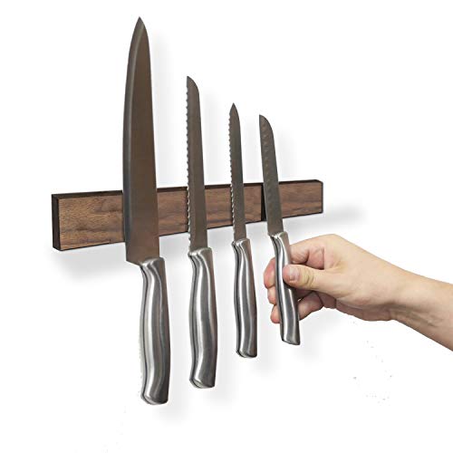 Walnut Wood Magnetic Knife Holder 16 inch Powerful Magnetic organizing kitchen Space-Saving- knifes - metal tools heavy duty strip