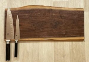 gorgeous, handcrafted double live edge dark walnut magnetic knife rack/holder/storage. 20" x 8”. holds 10 knives. full mounting hardware.