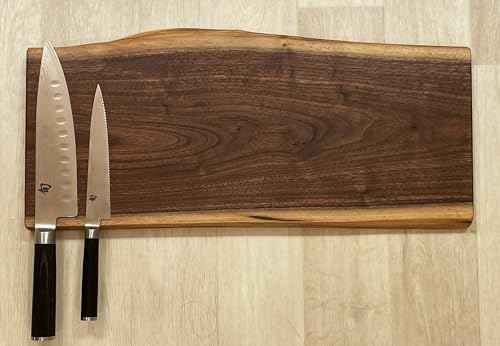 Gorgeous, Handcrafted Double Live Edge Dark Walnut Magnetic Knife Rack/Holder/Storage. 20" x 8”. Holds 10 Knives. Full Mounting Hardware.