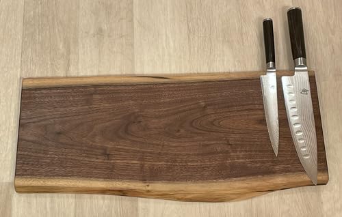 Gorgeous, Handcrafted Double Live Edge Dark Walnut Magnetic Knife Rack/Holder/Storage. 20" x 8”. Holds 10 Knives. Full Mounting Hardware.