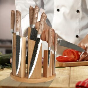 Uniharpa Wooden Semi-circular 360° Magnetic Knife Block Holder Rack Magnetic Stands with Strong Enhanced Magnet & Anti Slip Feet