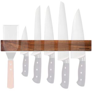mannkitchen magnetic knife strip, 18 inch extra powerful knife holder for big and heavy knives, black walnut wood, wall mount