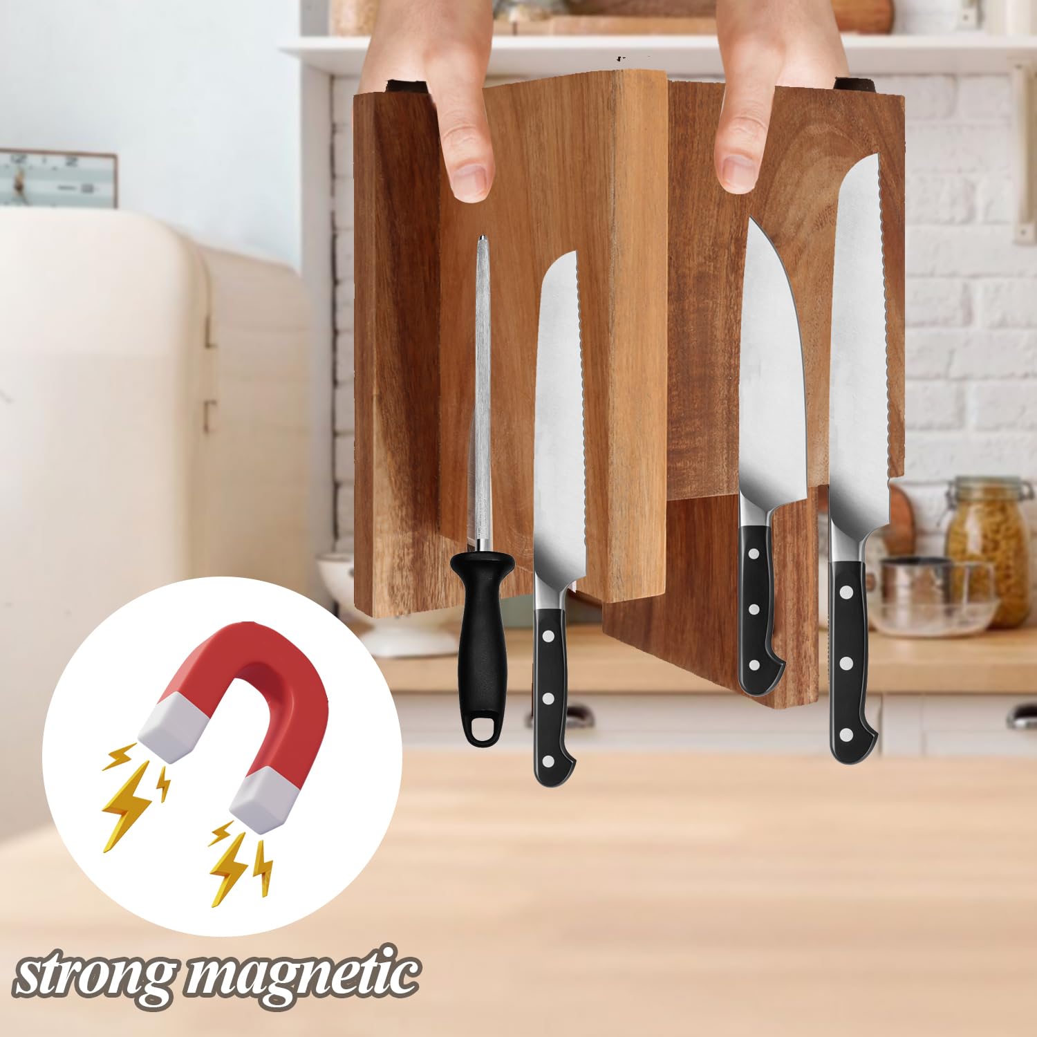 Uniharpa Home Kitchen Magnetic Knife Block, Knife Holder Magnetic Stands with Strong Enhanced Magnets & Anti Slip Feet, Multifunctional Storage Knife Holder.
