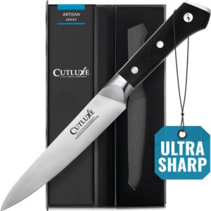 cutluxe utility knife – 5.5" paring kitchen knife – forged high carbon german steel – full tang & razor sharp – ergonomic handle design – artisan series