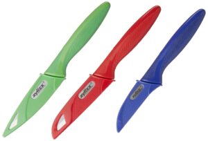 zyliss 3 piece peeling & paring knife set, blue/green/red