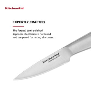 KitchenAid Gourmet Forged Stainless Steel Paring Knife with Custom-Fit Blade Cover, 3.5-inch, Sharp Kitchen Knife, High-Carbon Japanese Stainless Steel Blade, Brushed Stainless Steel Handle