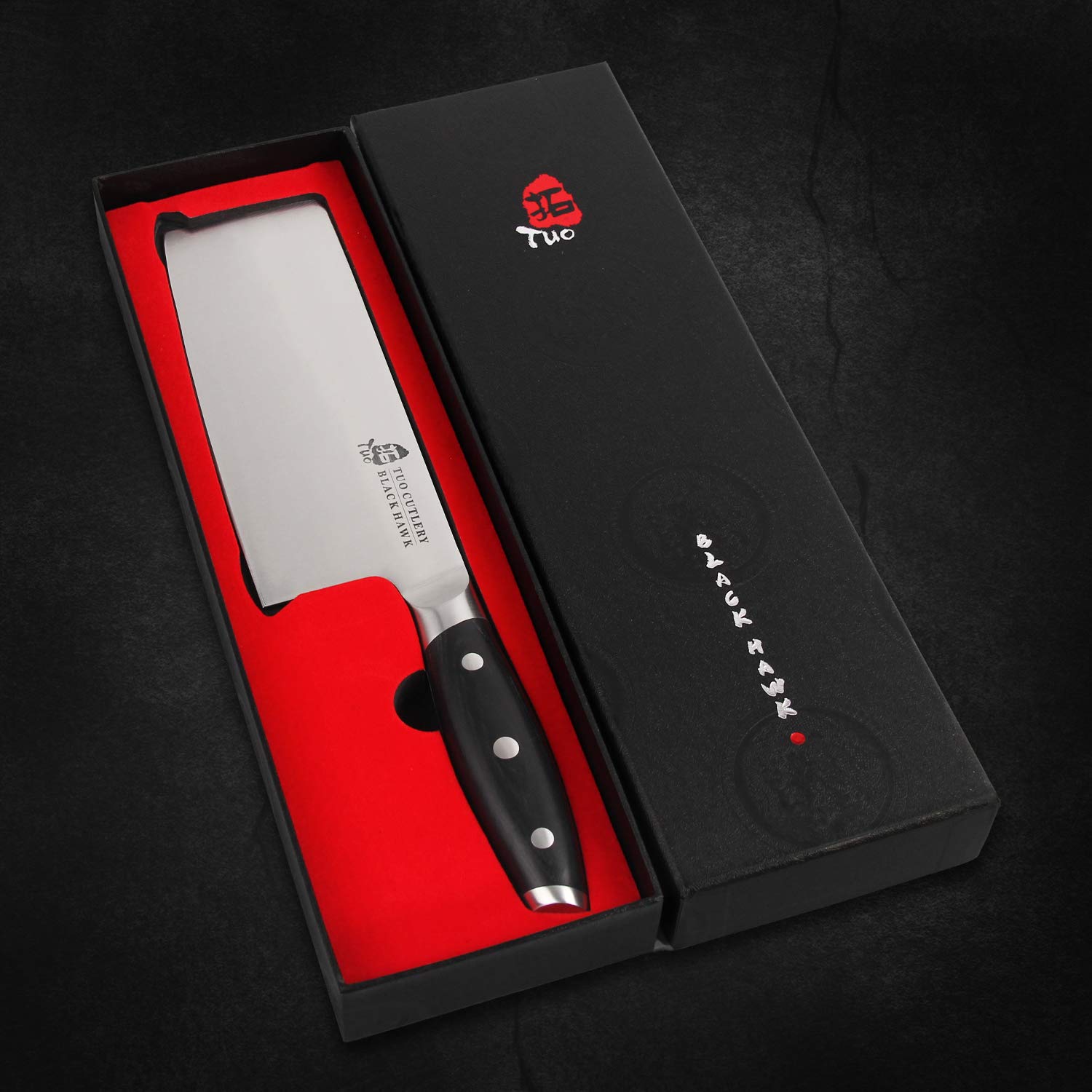 TUO Cleaver Knife - 7 inch Vegetable Meat Cleaver Knife - Chinese Cleaver - German HC Steel - Full Tang Pakkawood Handle - BLACK HAWK SERIES with Gift Box