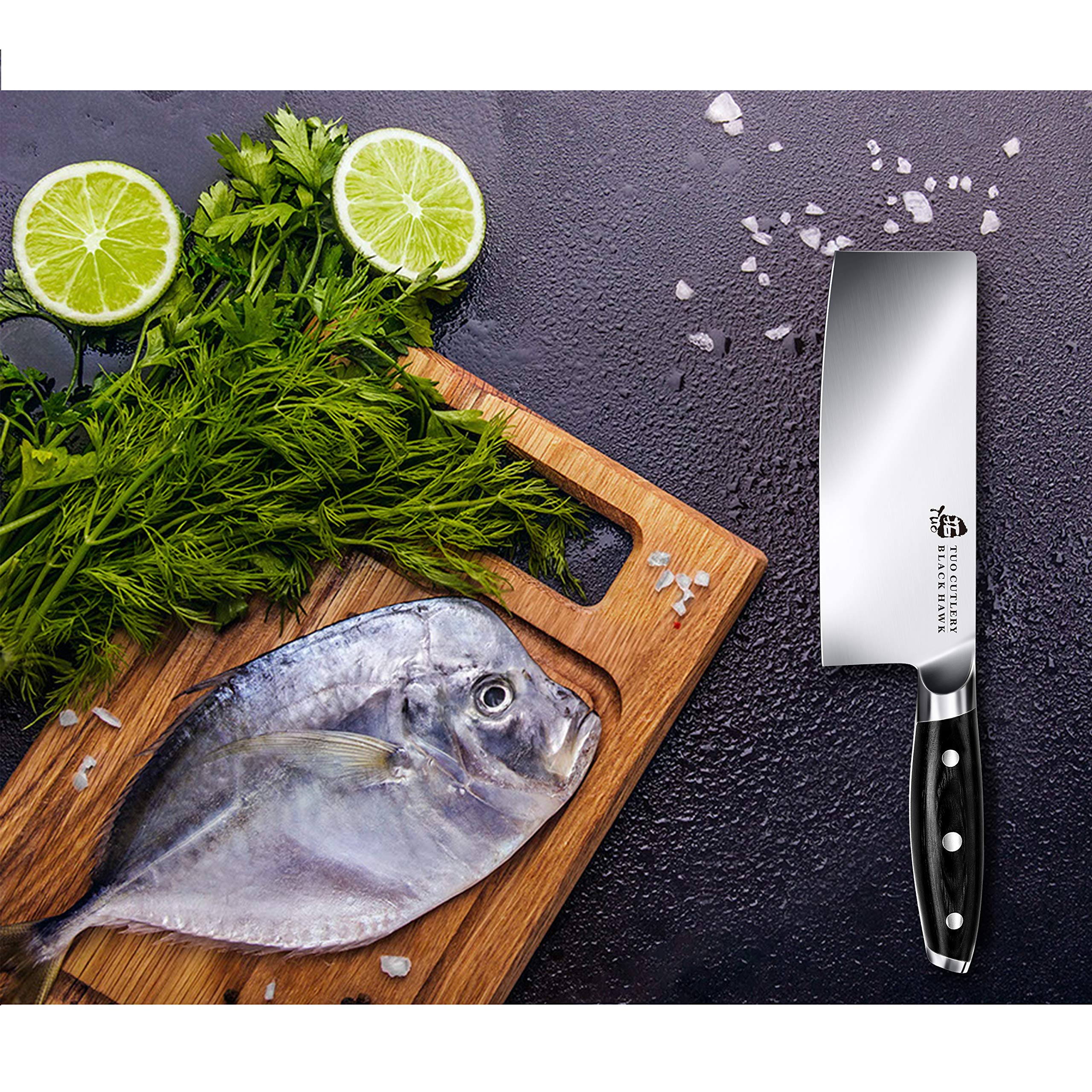 TUO Cleaver Knife - 7 inch Vegetable Meat Cleaver Knife - Chinese Cleaver - German HC Steel - Full Tang Pakkawood Handle - BLACK HAWK SERIES with Gift Box